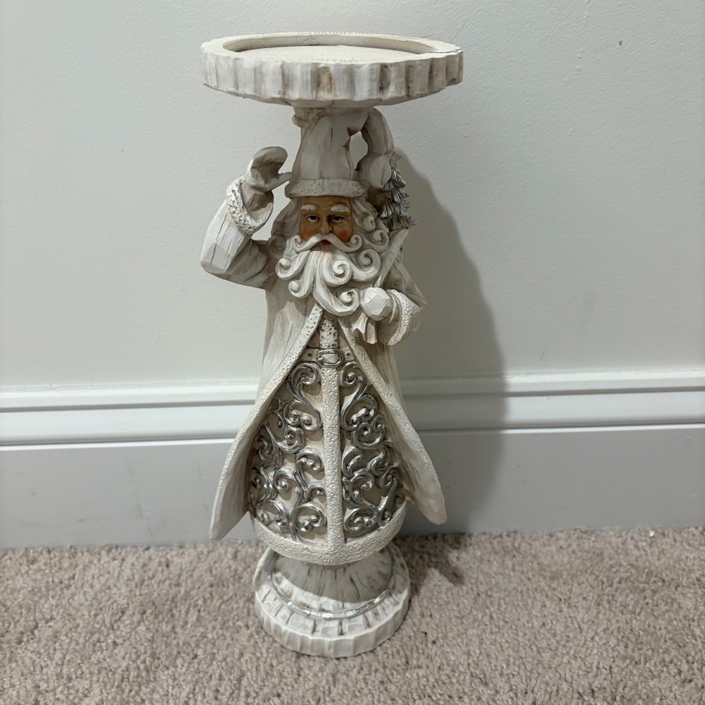 Vintage Style‎ Santa Claus Pedestal Pillar Candle Holder Festive Holiday 13"